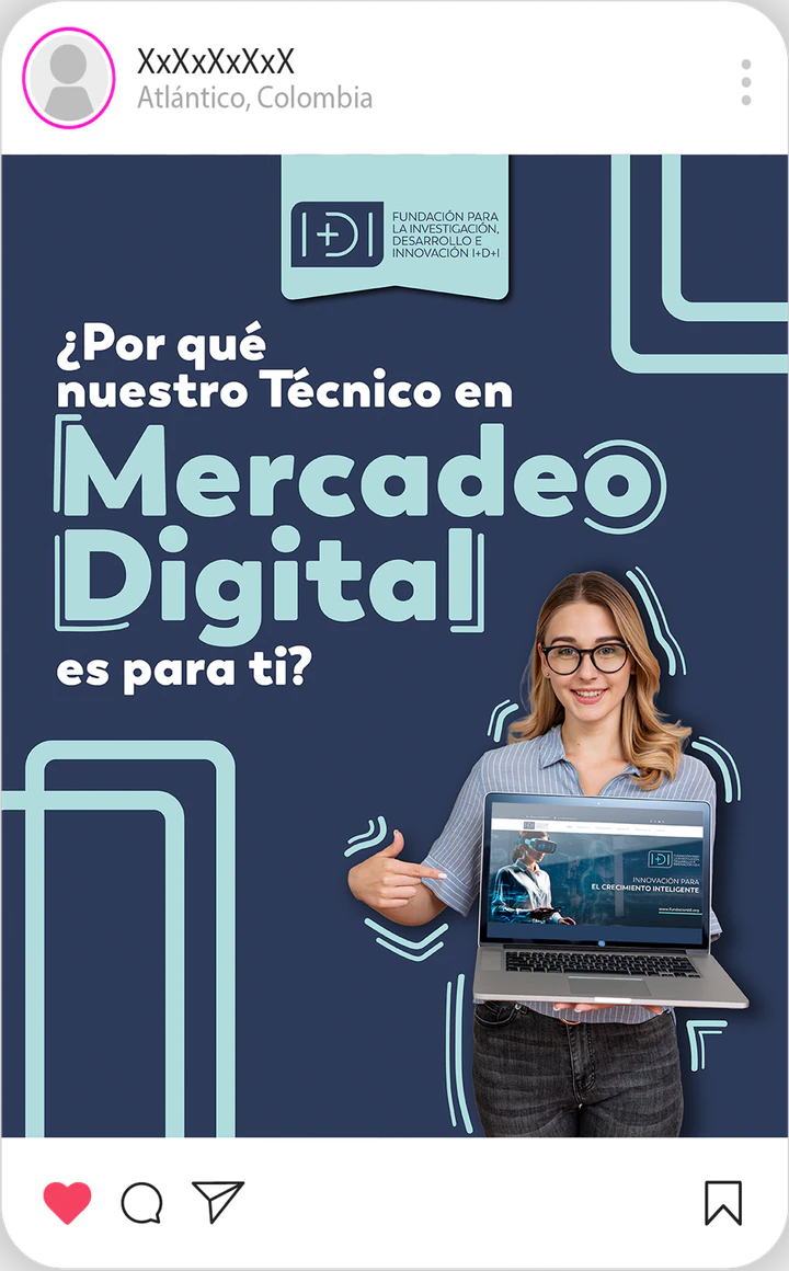 Pieza sobre un técnico en Mercadeo Digital, con una mujer y un portátil